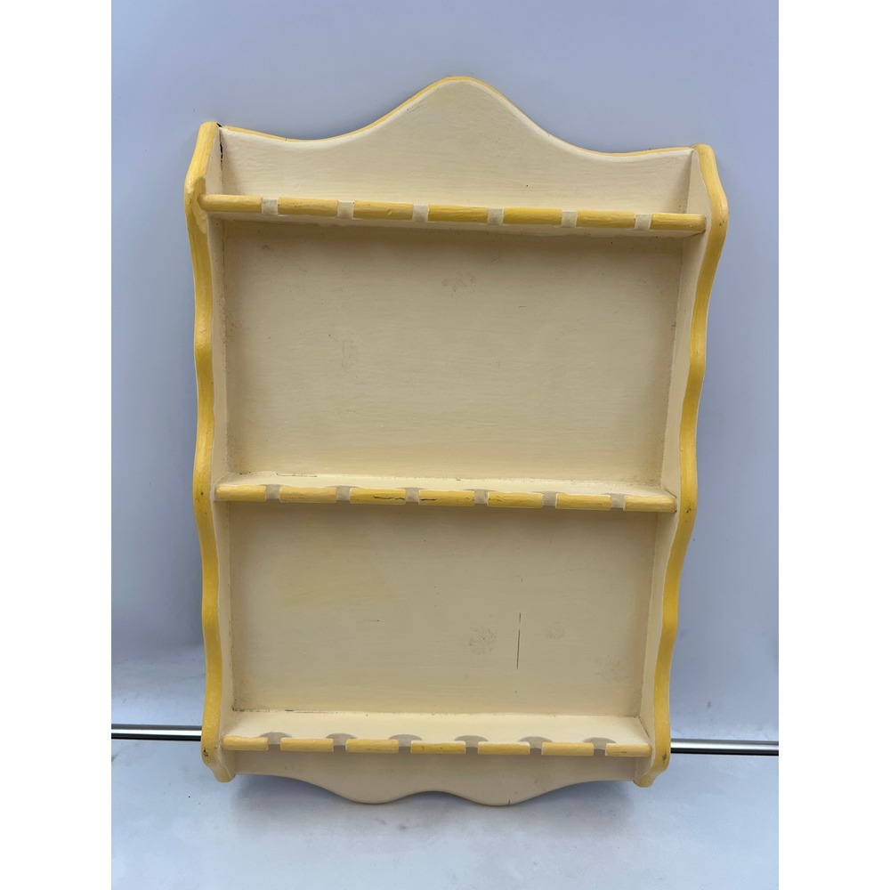 Vintage Woodcraftery Cherry Wood Spoon Rack Wall Hanging Display Yellow Cream
